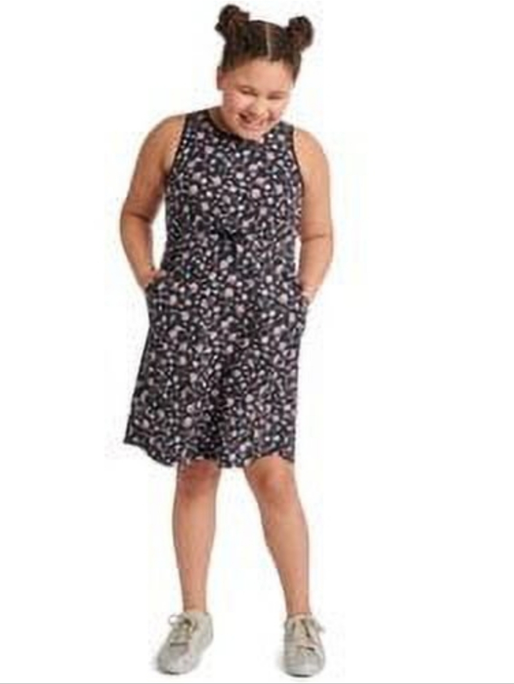 NWT JUSTICE Girls' BLACK Floral Sleevless Drawstring Sundress Sz. 10 Medium